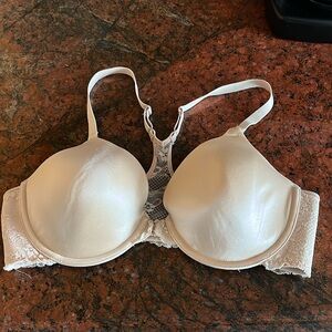 Maidenform 36C Lace Underwire Bra Padded Front Closure T Back Cream